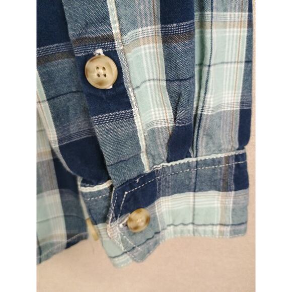 Duluth Trading Shirt Men's Large Tall Blue Plaid Flannel Cabincore Button Down - Picture 7 of 10